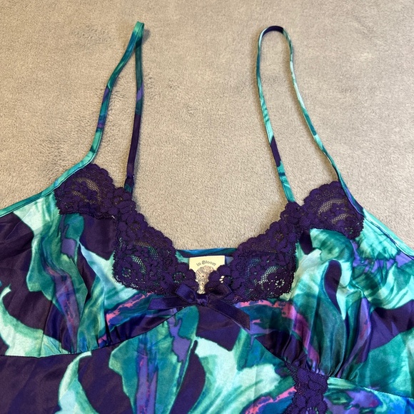 In Bloom by Jonquil Set Robe Slip Nightgown Med Large Purple Lace Teal Floral - Picture 9 of 14